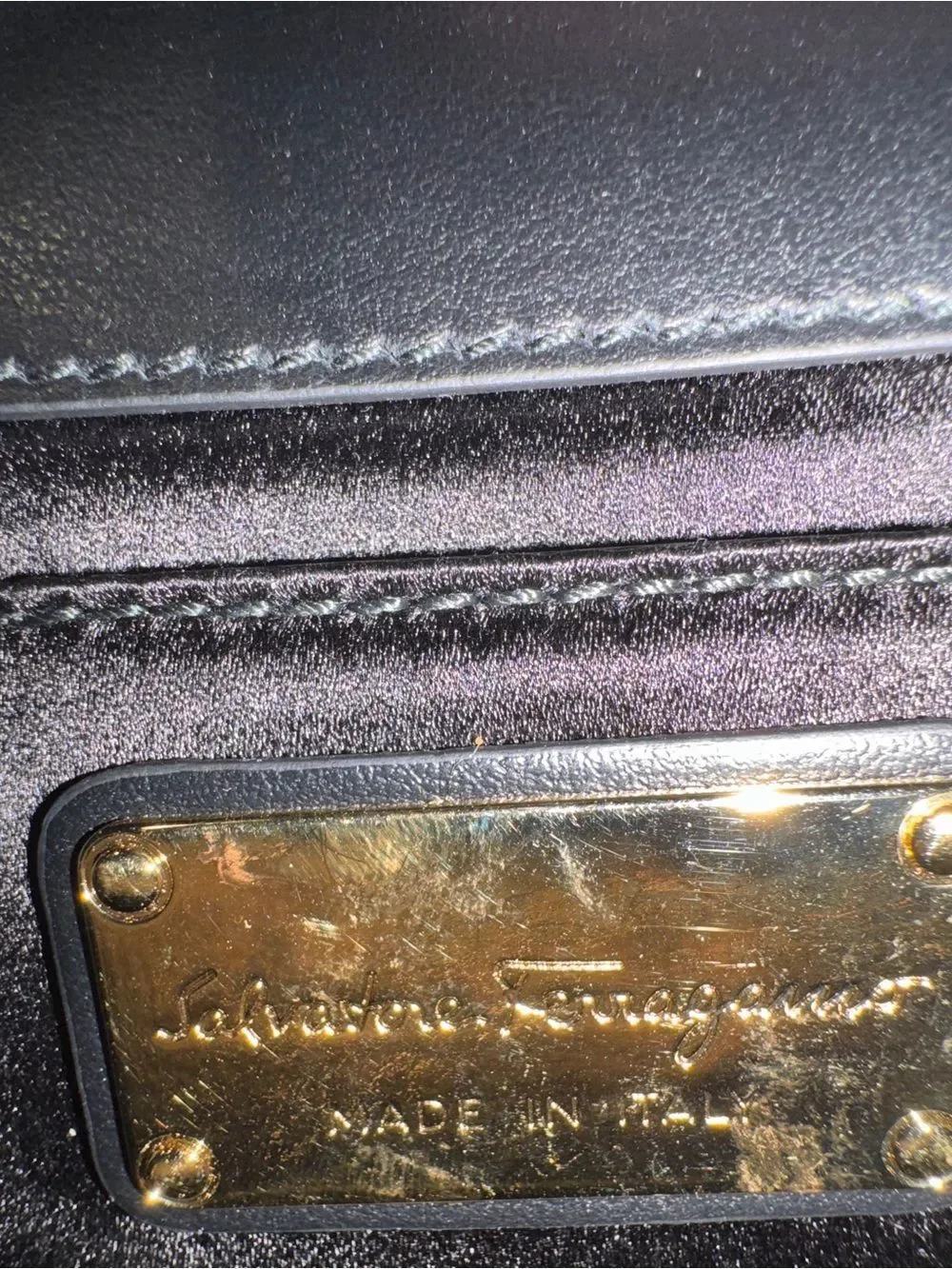 Salvatore Ferragamo Black & Gold Glitter 2way Vara Bow Ginny Crossbody Bag Auth